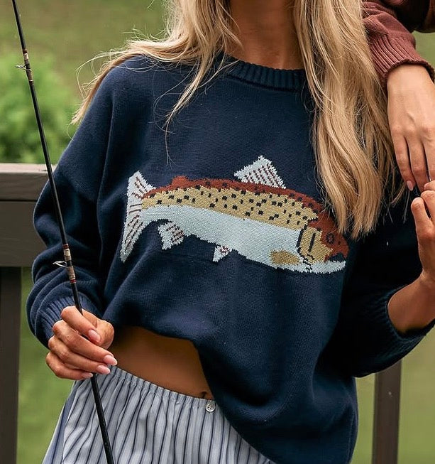 Fish navy sweater