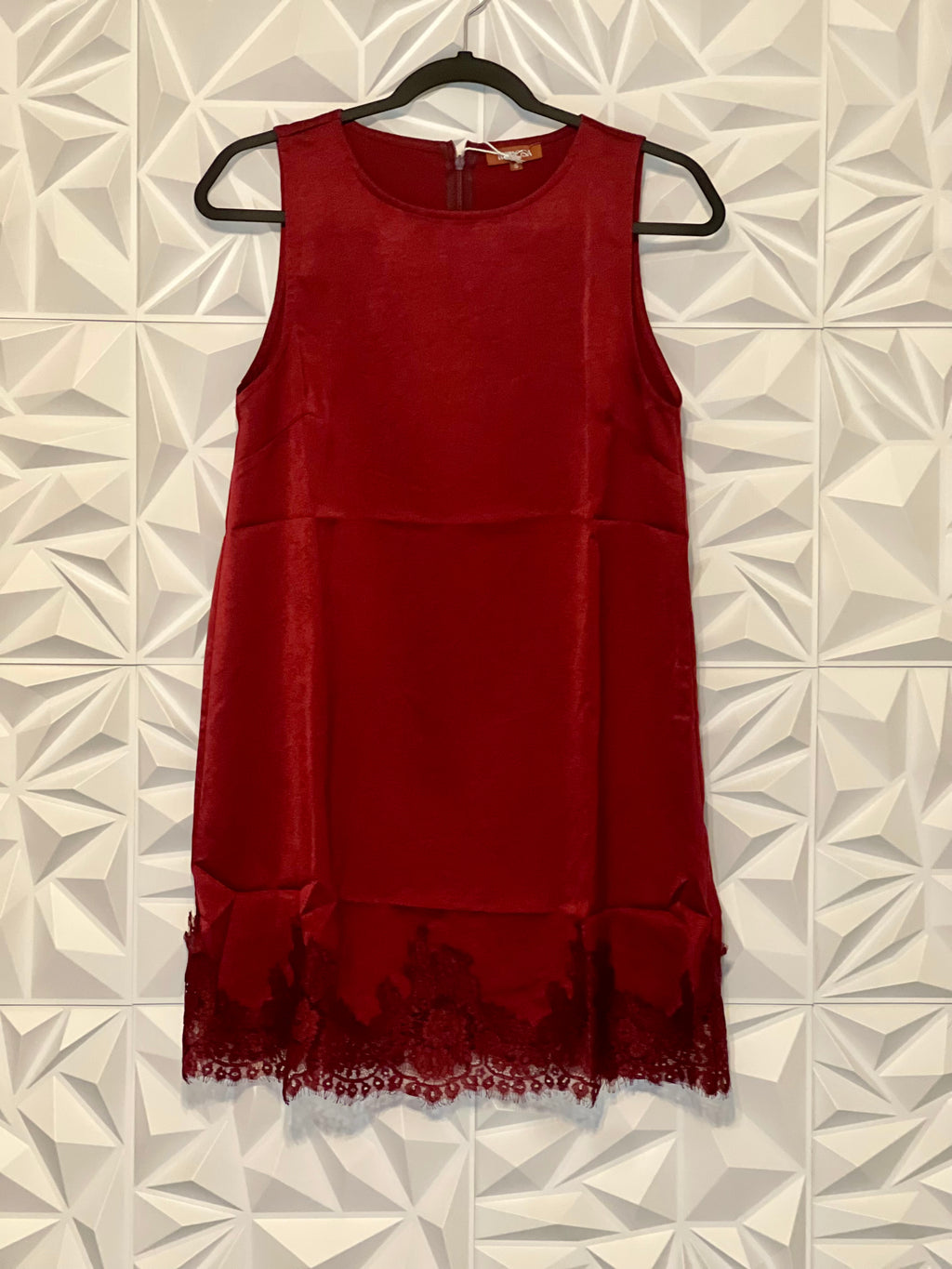 Lace trim maroon dress