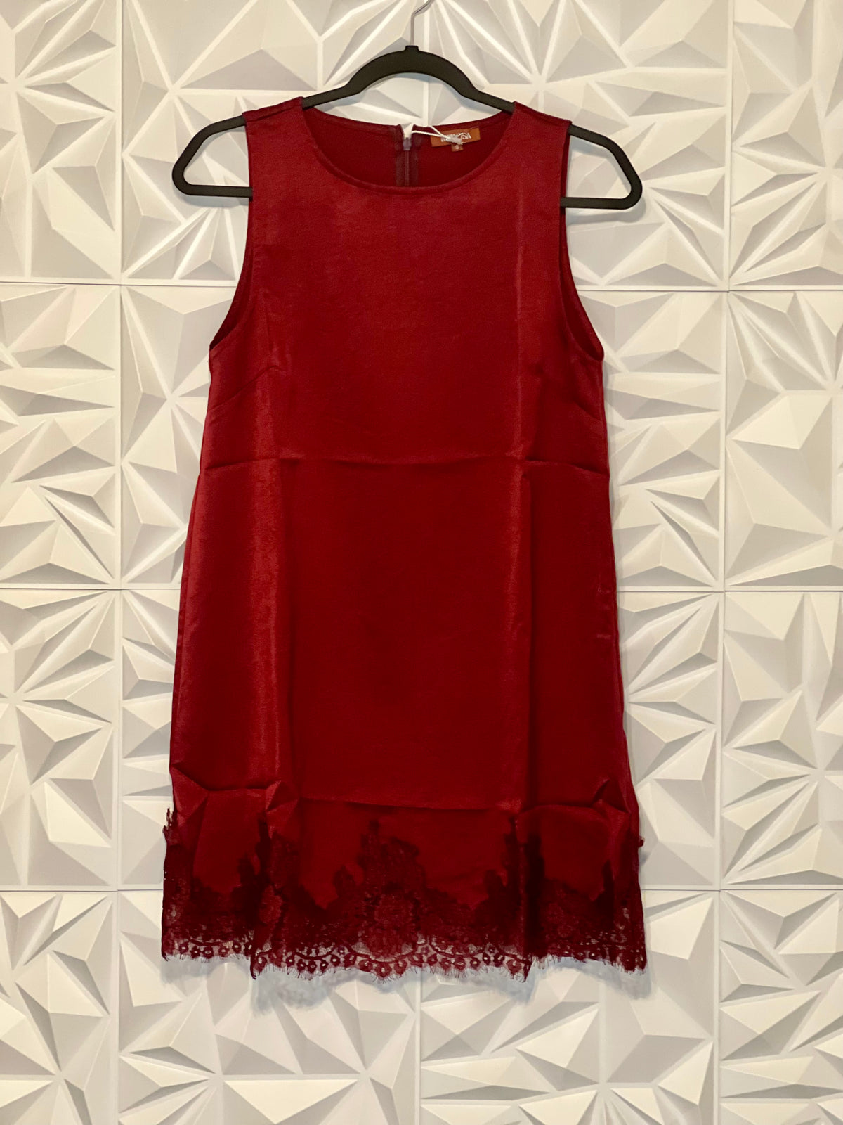 Lace trim maroon dress