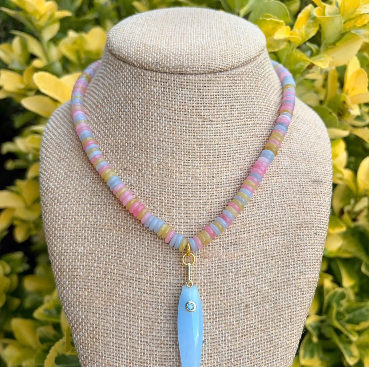 Pastel blue fish necklace
